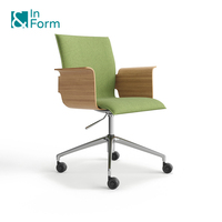 Fauteuil ergonomique pivotant avec accoudoirs en contreplaqué, idéal pour le bureau à domicile, les salles de conférence et les zones de collaboration, chaise polyvalente pour le personnel