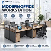 Poste de travail de bureau pour 4 personnes avec cloison, bureau pour personnel, table d'ordinateur, cabine de bureau avec écran de séparation et tiroir