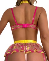 Ensemble de lingerie sexy 3 pièces en maille à imprimé cœur, jupe, collier de cou et jarretières - Tissu polyester Dobby, lavable en machine, support ODM