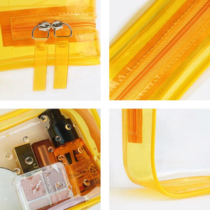 Vente en gros petite pochette cosmétique noire en PVC couleur bonbon transparente pour trousse de toilette double fermeture éclair maquillage de voyage en néoprène durable - Product Image 3