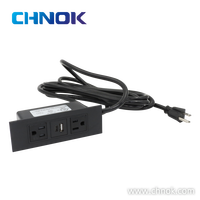 Bloc multiprise encastrable pour meuble, avec 2 prises USB Type-C, montage en surface, en ABS noir, certifié CE