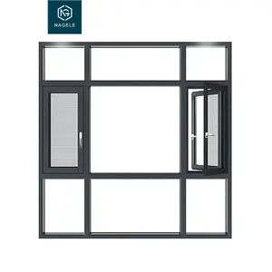 黑色框架开放式双层三层玻璃窗，带百叶窗德国硬纸板推出三层玻璃窗