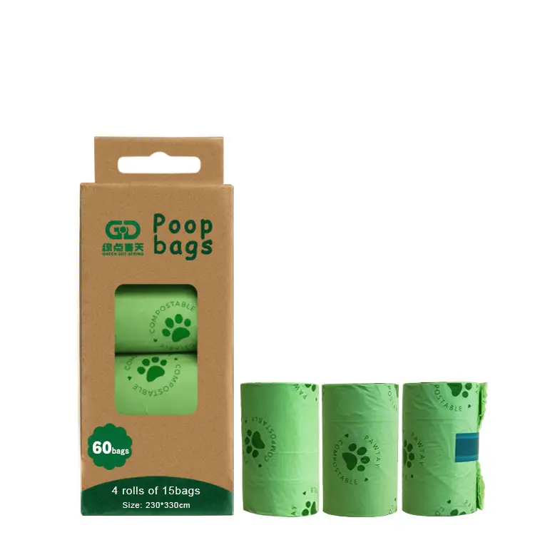 100 Plastic Dog Poo On A Roll Tie Handles Pet Waste Poop Compostable 100% Biodegradable Cornstarch Trash Bags