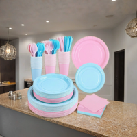 Lot de vaisselle jetable unie pour fêtes, comprenant assiettes, gobelets et serviettes en papier, fournitures de fête