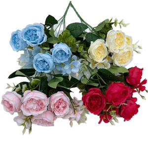 Flores Artificiales de Seda, Ramo de Rosas con Hojas, Decoración para el Hogar, Bodas, Fiestas, Jardín, Jarrones, Mesas, Cafeterías - Product Image 1