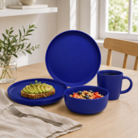 Service de table en grès bleu mat moderne de luxe, 16 pièces, pour la maison, résistant au lave-vaisselle et à la chaleur