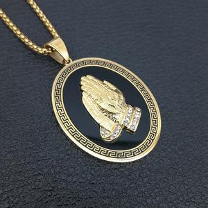 Hip Hop Prayer Hand Religious Christian Waterproof Tarnish Free Stainless Steel Fashion Jewelry <b>Pendant</b> <b>Necklaces</b> <b>Men</b> Wholesale - Product Image 2