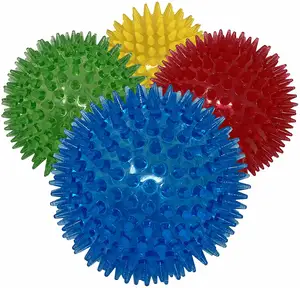 TPR Non-Toxic Red Blue Yellow Green BPA-Free Aggressive Chewers Cleans Teeth Spikey Dog Balls Pet Squeak Toys