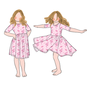 Dernière Offre Spéciale Filles <span class=keywords><strong>Demi</strong></span>-manches Design Twirl Robe Personnalisable Motifs Floraux D'été Robe Longueur Genou - Product Image 1