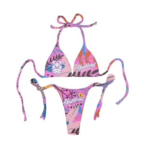 OEM Custom Designer Triangle String Sexy Fashion Printed Two Piece Bikini Luxury Beach Swimwear Quick Drying Summer Party Bikini