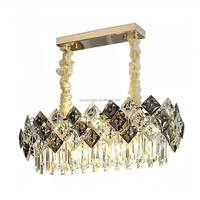 Lustre ovale en fer et cristal de luxe, taille moyenne, moderne, blanc chaud, LED, lampe suspendue pour salle à manger