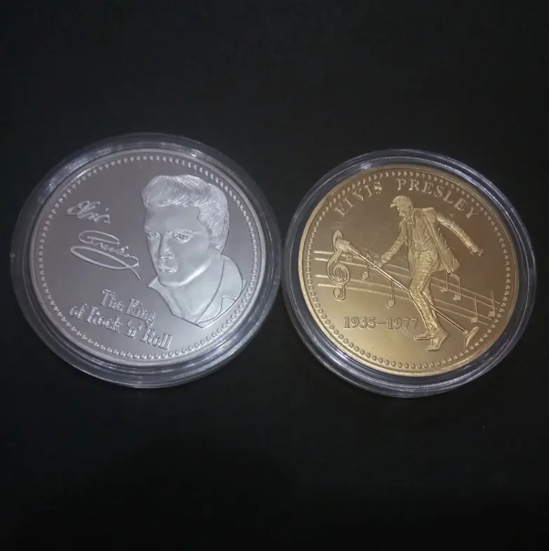 Vendita calda metallo personalizzato 1935-1977 il re della roccia e rotolo ELVIS PRESLEY moneta moneta commemorativa