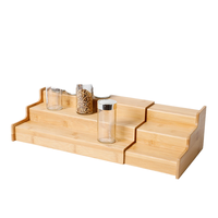 Estante para Especias de Bambú Retráctil y Expandible de Tres Niveles, Sin Plegado, Almacenamiento de Condimentos, Organización de Cocina