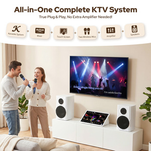 Machine de <span class=keywords><strong>karaoké</strong></span> Inandon Kd9max 5 en 1 avec deux haut-parleurs, disque dur de 500 Go, écran tactile HD de 15,6 pouces, système avec 2 micros sans fil, YouTube (blanc) - Product Image 2
