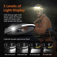 Lampe frontale à capteur COB rechargeable au lithium-ion, faisceau LED, étanche IP44, 5 modes, 340 lumens, noire, garantie 1 an