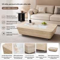 Table basse en travertin blanc cassé et jade blanc, pierre naturelle, style moderne minimaliste, luxe léger, antique, 2 pièces