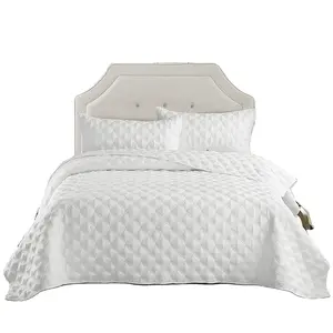 Aangepaste 3 Stuk Quilt Set Witte Zachte Microfiber Lichtgewicht Dekbed Voor Alle Seizoen