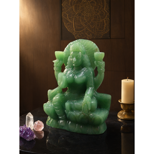 Estatua de Laxmi en Aventurina Verde - Escultura de la Diosa Laxmi de 7.5 pulgadas y 1.95 kg (4.29 lb) - piedra preciosa/reiki/energía/curación - Product Image 2