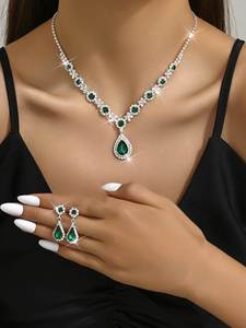 Juego de Joyería Clásica para Novia de Dos Piezas, Collar y Aretes de Cristal para Vestidos de Noche, Bodas, Fiestas o Regalos, Material de Cobre - Product Image 6