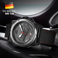 Montre mécanique automatique haut de gamme pour homme avec cadran sculpté 3D unique et bracelet en cuir souple – Montre-bracelet élégante pour la vente transfrontalière