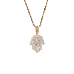 CN244 <span class=keywords><strong>Collana</strong></span> Unisex Placcata Oro con Catena a Corda in Ottone e <span class=keywords><strong>Ciondolo</strong></span> CZ, Gioiello Hip Hop Trendy con Zirconi Cubici, Regalo Bling Bling - Product Image 3