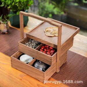 Caja de regalo cuadrada de madera maciza de varias capas con asa para guardar frutos secos y para empaquetar regalos. - Product Image 3