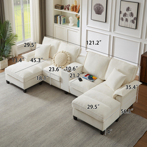 Practical Corduroy Sectional <b>Sofa</b> <b>Bed</b> Modern U-Shaped Design 4 Seat Extendable for Living Room Apartment Hotel Villa - Product Image 6
