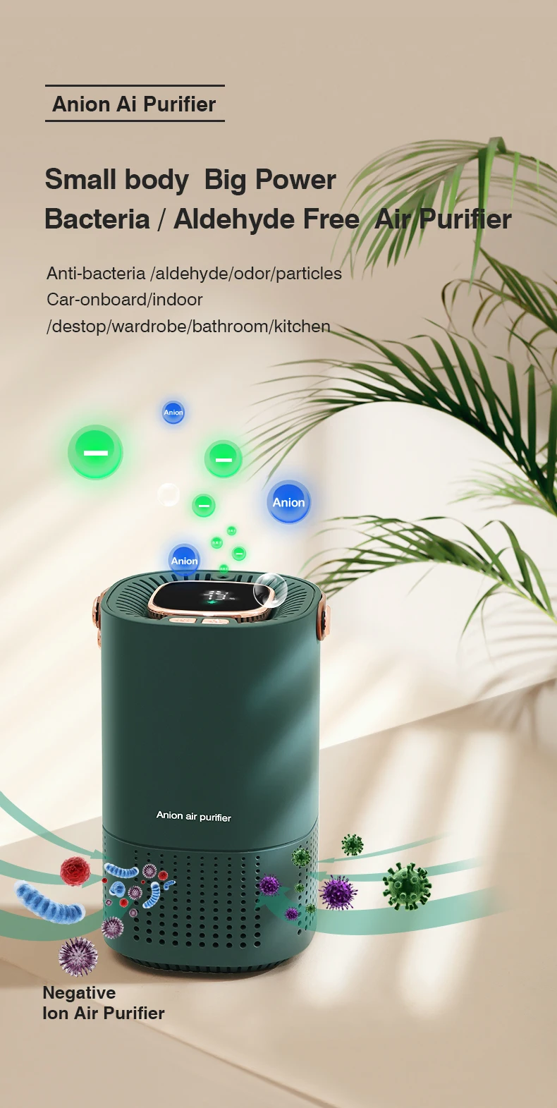 2022 new 2 in 1 smart digital USB cordless room table aroma negative ion anion ionizer car air purifier with HEPA H13 filter