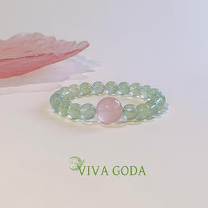 Viva <span class=keywords><strong>Goda</strong></span> Pulsera de cristal única Rosa natural con piedra de la suerte Brazaletes de diseño de cuentas de Prehnita verde fresco Accesorio de moda - Product Image 3