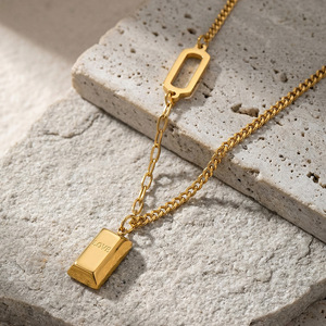 Jolly Gold Plated Pendant <b>Necklace</b> Women's Minimalist Geometric Box <b>Chain</b> Everyday Wearing Alloy Jewelry - Product Image 3