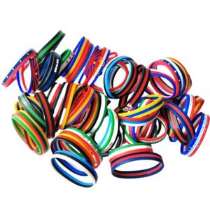 สายรัดข้อมือยางแบบกำหนดเองพร้อมสายรัดข้อมือซิลิโคนลายธงชาติสามสี, พิมพ์โลโก้ได้, สายรัดข้อมือซิลิโคนสีแบบหลายชั้น - Product Image 6