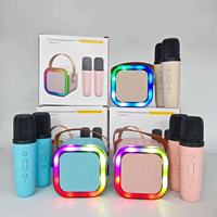 Портативная колонка с двумя микрофонами для караоке на открытом воздухе, перезаряжаемая, оптовая продажа, мини-стерео сабвуфер
