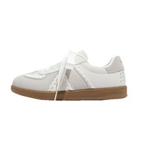 Damen Retro-Sneaker mit Spitzenbesatz, weicher Satin-Schleife, Schnürung, flache Turnschuhe, süße Cottagecore Braut-Freizeitschuhe für den Alltag