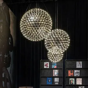 Modern Creative Decoration Firework Stainless Steel Large Ball pendant light led Fixtures Lamps for Hotel Hall