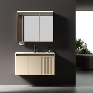 Mueble de Baño Flotante Empotrado Color Café Crema con Gabinete Inteligente LED |   Modernización de Baños Pequeños para Hospitales y Comedores - Product Image 5