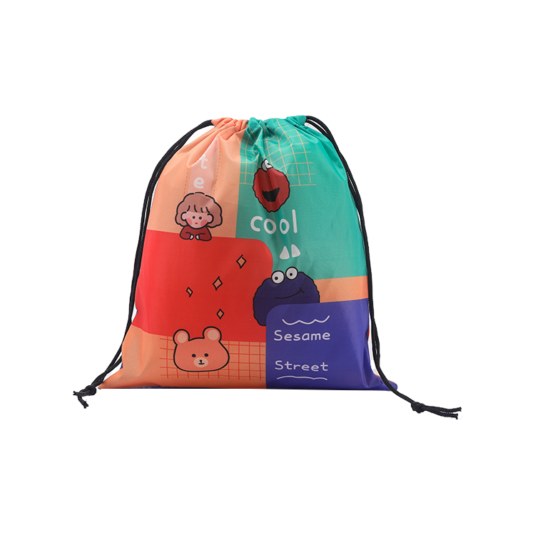 High Quality Sports Promotional Cartoon Printed Waterproof 210D  Polyester Drawstring Bag for Children