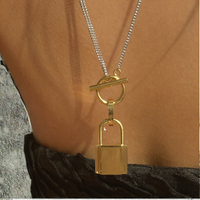 Collier pendentif cadenas bicolore en acier inoxydable avec double chaîne et fermoir à bascule pour femme, vente en gros