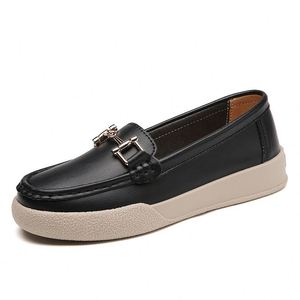 2025 Autumn New Versatile Shallow Mouth Flat Loafers for Women Slip-On Round Toe Metal Buckle <b>Soft</b> Leather Retro Women's <b>Shoes</b> - Product Image 6