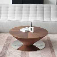Voxhome Soucoupe volante ronde au design moderne Table centrale ronde Mobilier de salon Table basse à thé noir avec base en métal