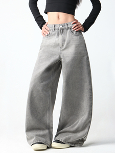 <span class=keywords><strong>Jean</strong></span> <span class=keywords><strong>large</strong></span> en denim taille haute personnalisé <span class=keywords><strong>pour</strong></span> <span class=keywords><strong>femme</strong></span>, nouvelle collection automne 2026, gris délavé, coupe droite ample - Product Image 2