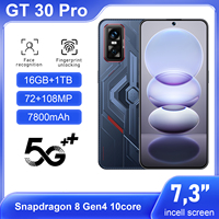 Teléfono Inteligente GT 30 Pro 5G, 16GB+1TB, 8000mAh, Pantalla HD de 7.3 Pulgadas, Cámara de 108MP, Doble SIM/TF, Marco Metálico, Android 15, 120Hz, MTK 62XX, Carga Rápida