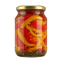 Poivrons en conserve en conserve de verre, tranchés, rouges et jaunes, acidifiés, saveur salée, durée de conservation de 2 ans