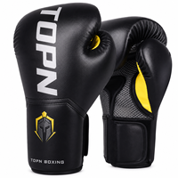 Gants de boxe professionnels TOPN pour adultes en cuir, avec sangle de poignet réglable extensible, fermeture auto-agrippante, soutien du poignet, Muay Thai MMA