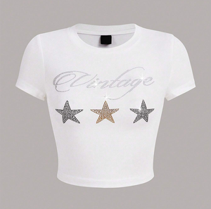 New Designer Women's Sexy <strong>Crop</strong> <strong>Top</strong> XS Size Rhinestone Print T-Shirts for Summer Customizable Fashion <strong>Crop</strong> <strong>Top</strong> - Product Image 1
