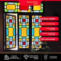 Ventanas y Puertas de Vidrio Artístico Grabado de Madera Maciza de Estilo Chino Vintage, Estilo Lingnan Cantonés, con Ventana Manchu y Diseño de Manzano Colorido, Personalizadas