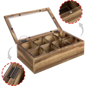 กล่องไม้ชา4ช่อง,กล่องไม้ไผ่พร้อมฝาปิดแบบใสกล่องไม้สำหรับใส่ชา