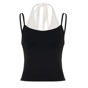 Débardeur court sans manches extensible à col licou, style Y2K streetwear, bicolore noir et blanc, effet superposé deux-en-un pour femme - Product Image 6