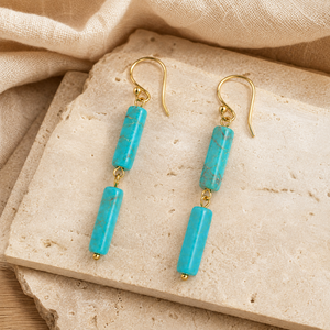 Orecchini pendenti geometrici bohémien blu e verdi da donna, gioielli leggeri alla moda - Product Image 3