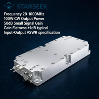 Module amplificateur de puissance GaN à large bande STARSEEK 100W 20-1000MHz Alimentation +28V Gain 50dBm Protection intégrée contre la surchauffe Vis