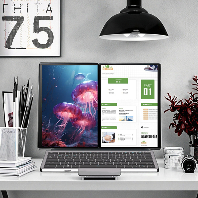 Dual Screen 14 Inch Touch Screen Laptop Tablet 2 in 1 N150 CPU DDR4 16GB RAM 256GB SSD Wireless Keyboard Laptop